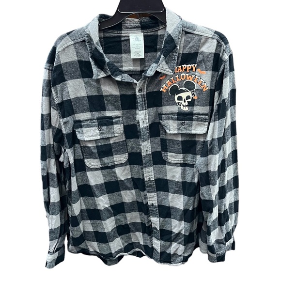 Disney Trick or Treat Flannel Button Up Shirt Men's XXL Long Sleeve Check Black - Picture 8 of 8